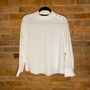 ZARA White Pearl Shoulder Long Sleeve Blouse